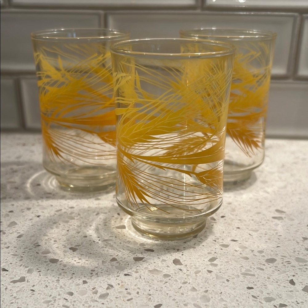 VINTAGE LIBBEY GOLDEN HARVEST WHEAT Set of 3 Juice Glasses
